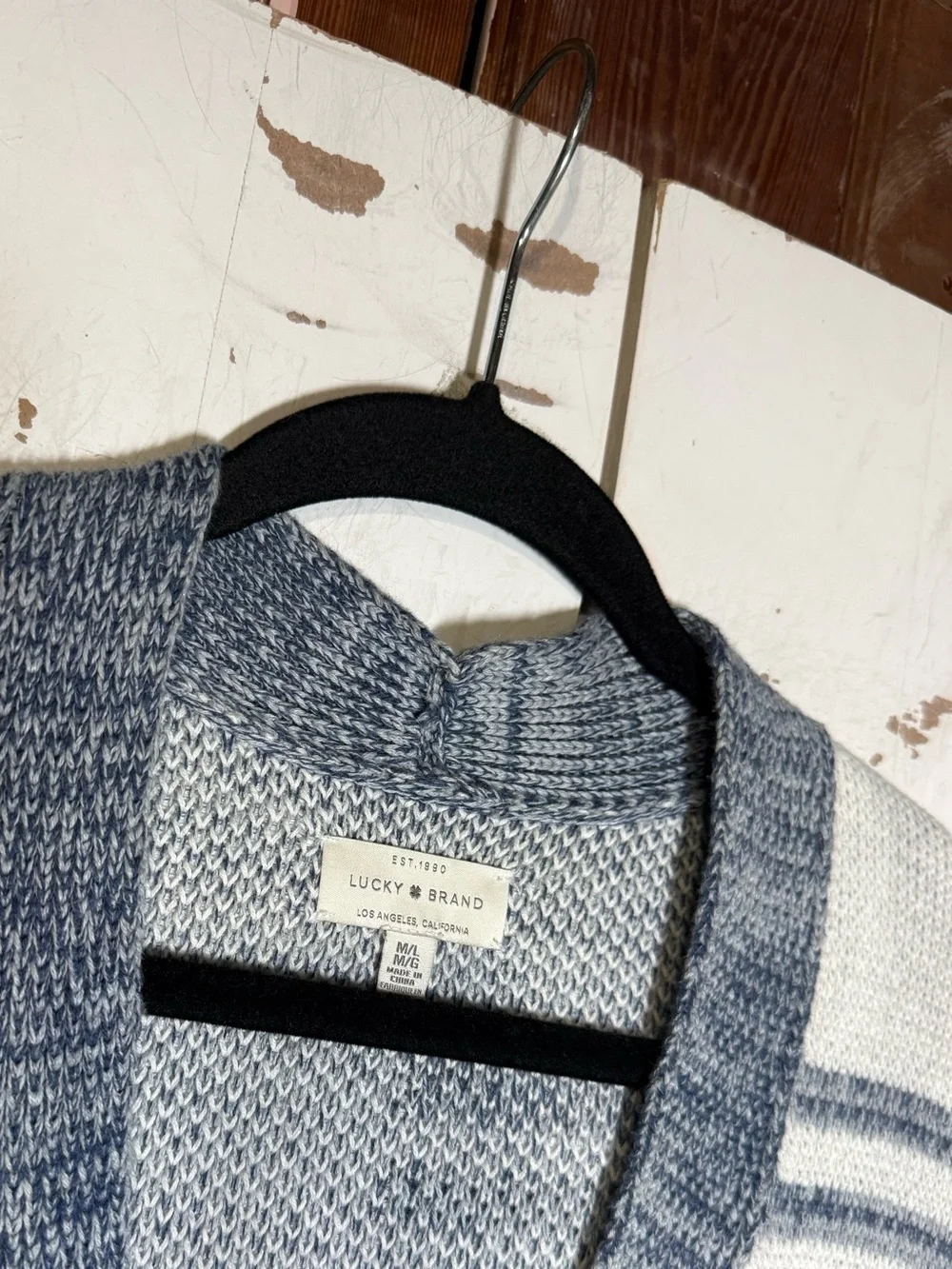 Lucky Brand Tribal Cardigan Blue and White Southwestern Knit Size M/L Buttons